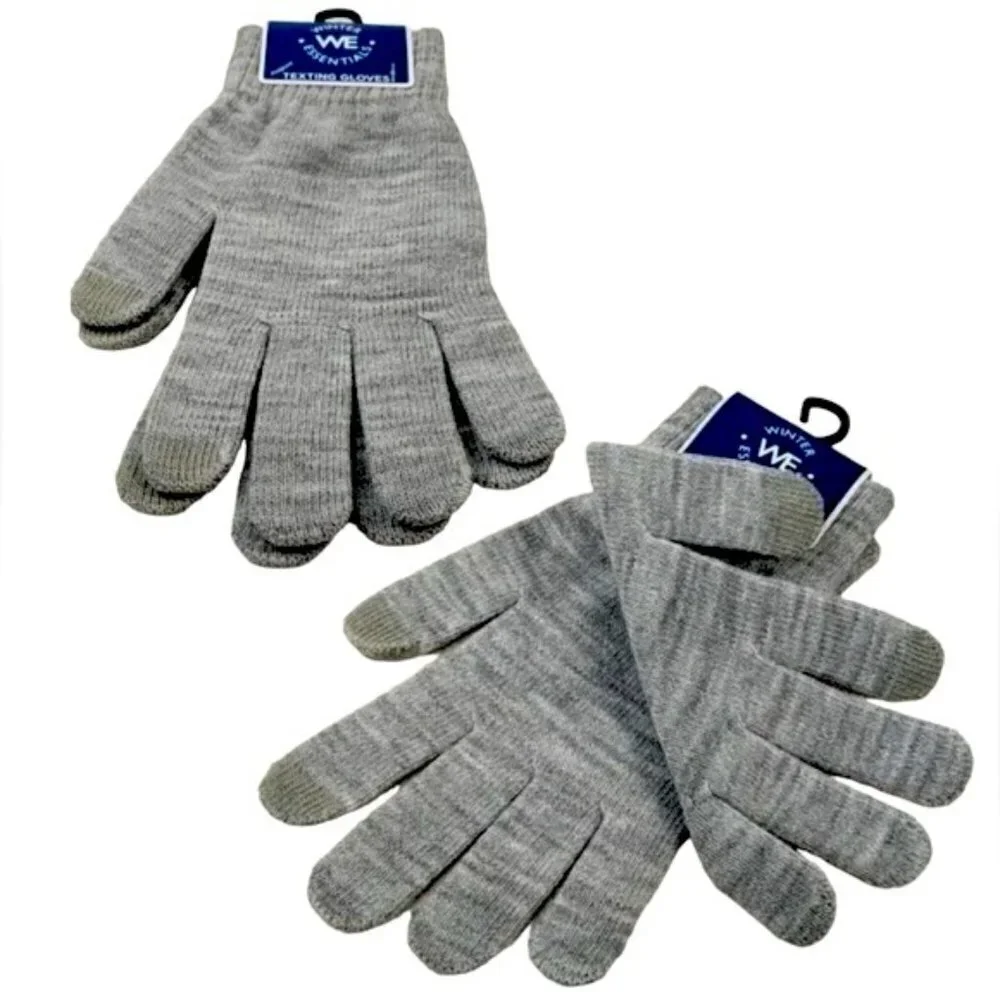 WE Texting Touchscreen Gloves 2 Pair Warm Winter Stretchy Knit Gray OS Unisex